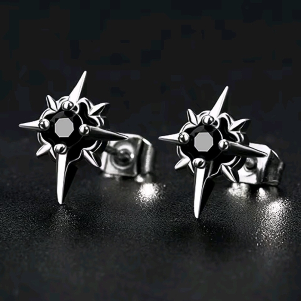 Black and Silver Starburst Earrings - Picture 3 of 4